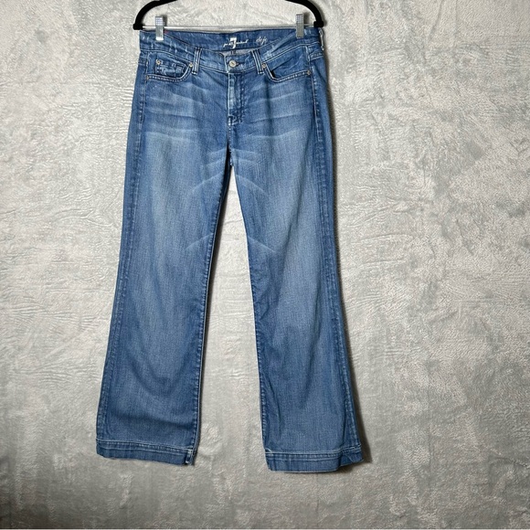 7 For All Mankind Dojo Jeans Womens 30 Blue Flare Bootcut Denim 7FAMK Stretch - Picture 1 of 14
